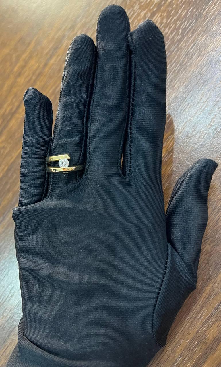 Unique Round Diamond Tension Set Flush Set Bypass 14K Yellow Gold Statement Ring