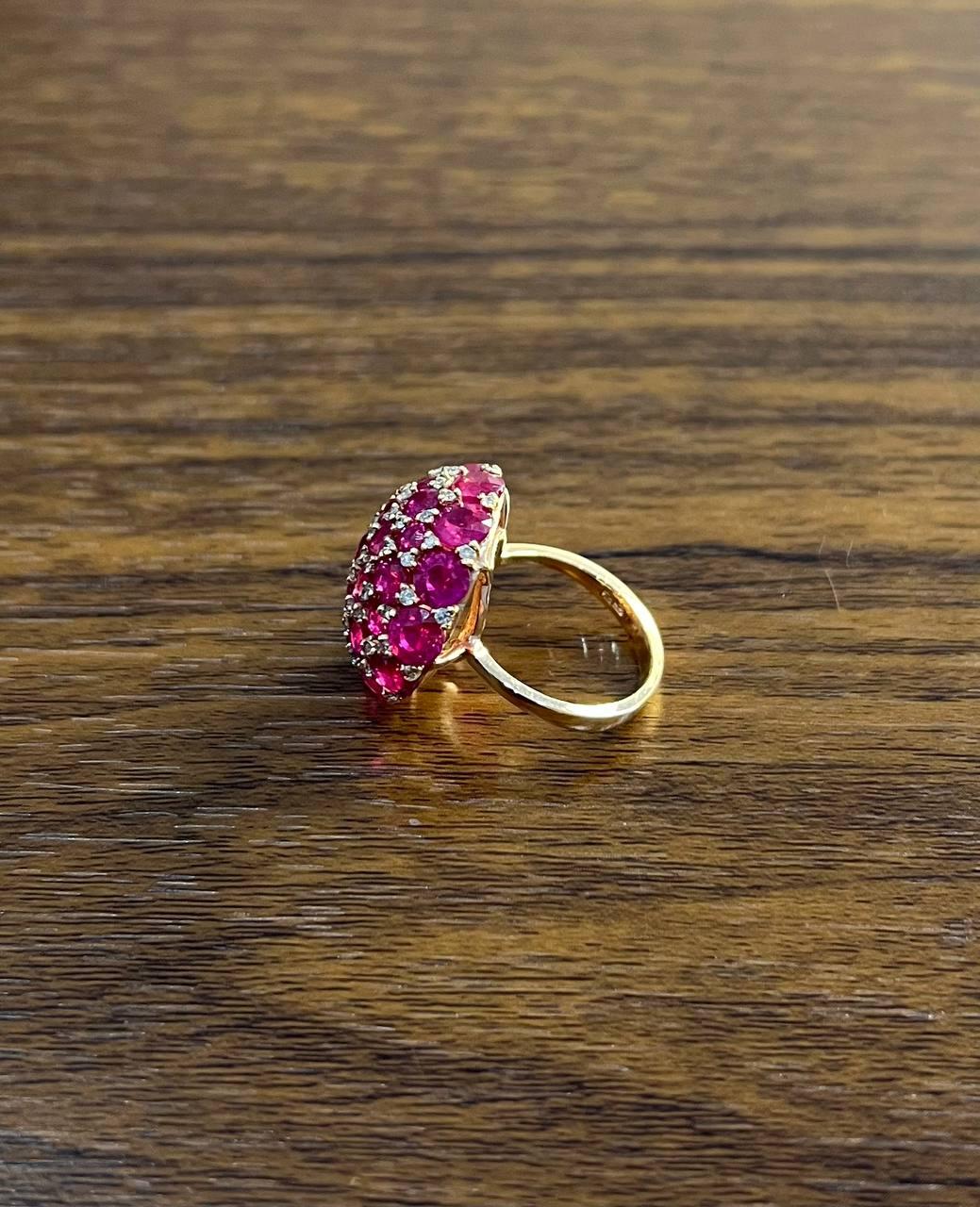 Pink Red Ruby Cabochon Cluster Diamond Pave Rose Gold Statement Cocktail Ring