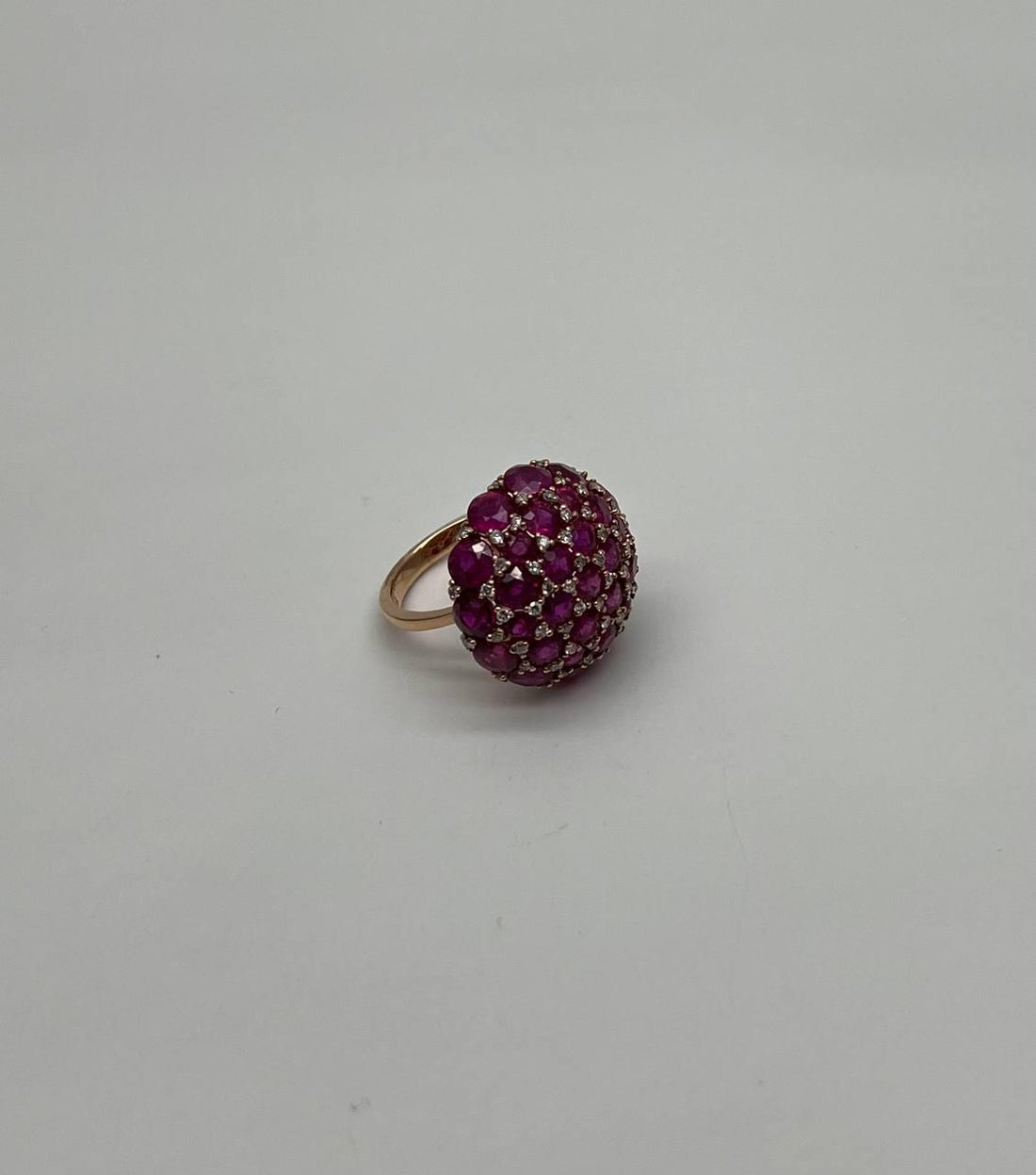 Pink Red Ruby Cabochon Cluster Diamond Pave Rose Gold Statement Cocktail Ring