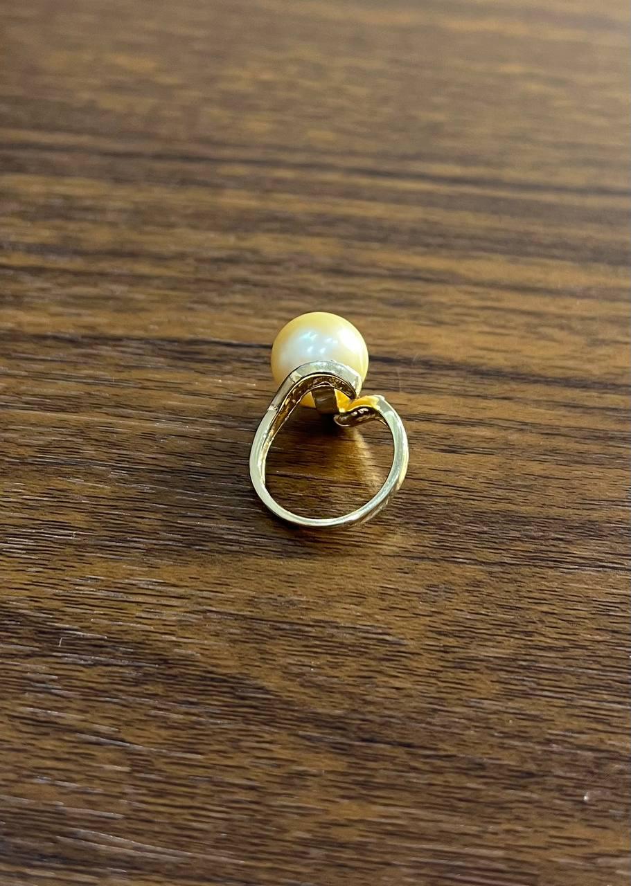 Golden Yellow South Sea Pearl Diamond Spiral Curve14K Yellow Gold Statement Ring