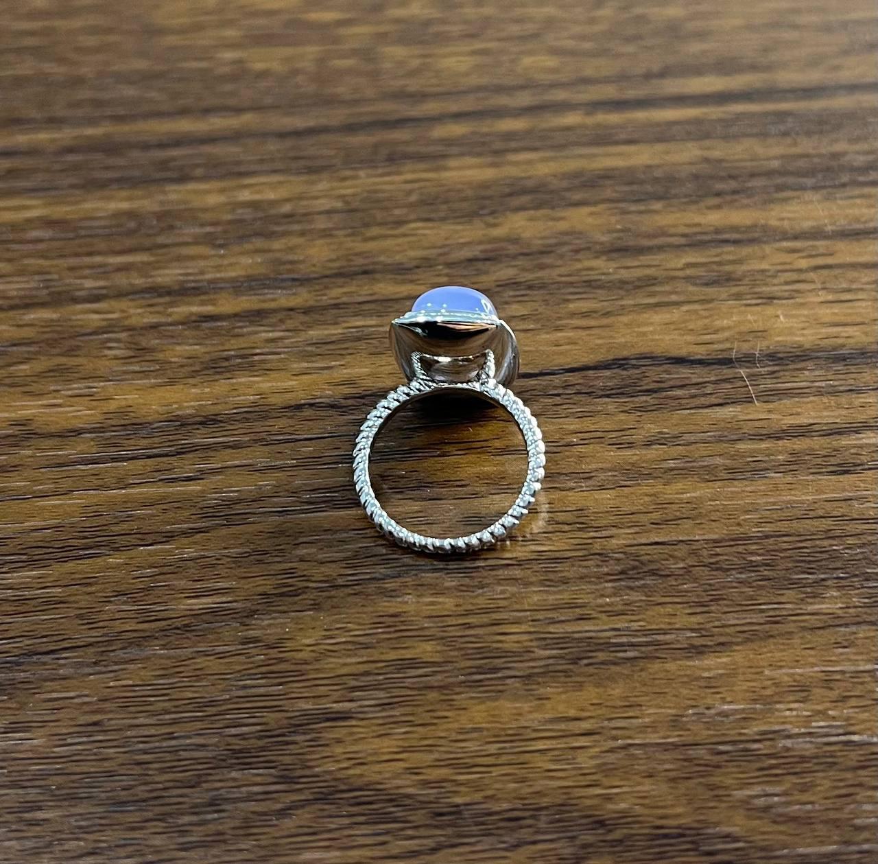 Blue Violet Chalcedony Diamond Halo 14K White Gold Statement Huggie Ring