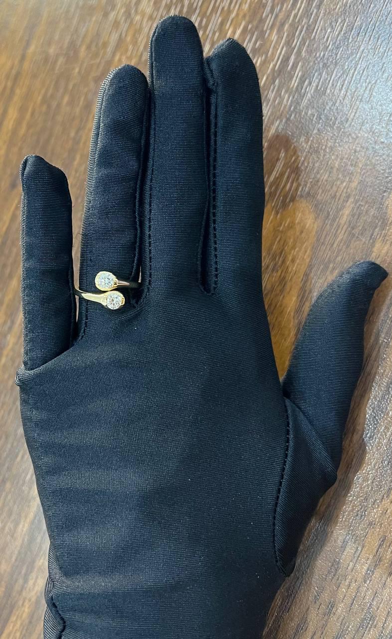 Two Stone Round Diamond Bypass 14K Yellow Gold Statement Ring