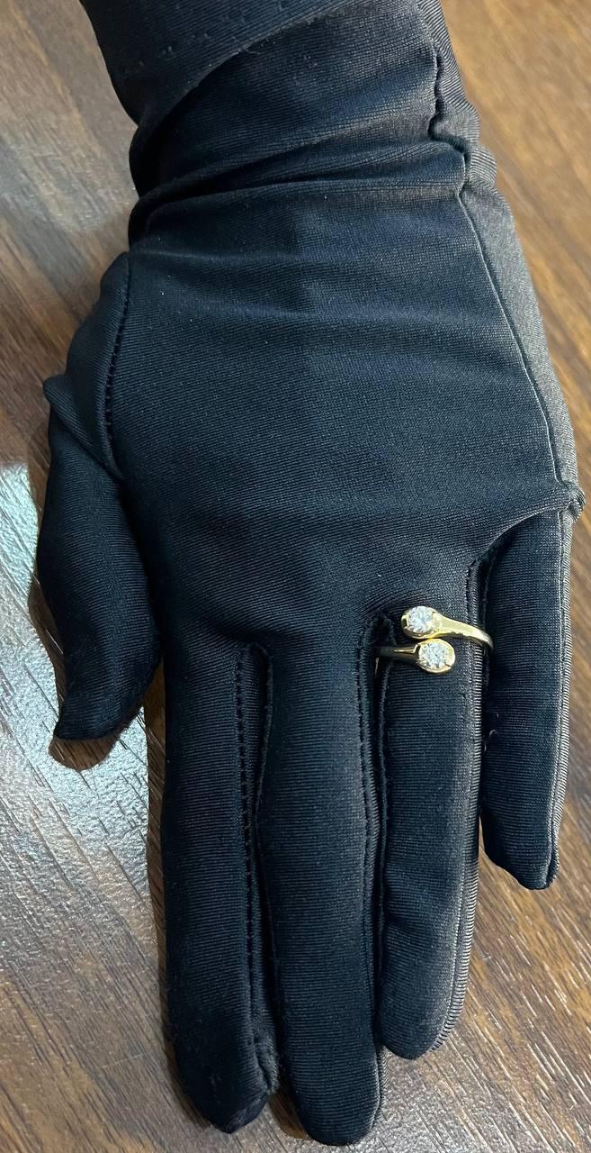 Two Stone Round Diamond Bypass 14K Yellow Gold Statement Ring