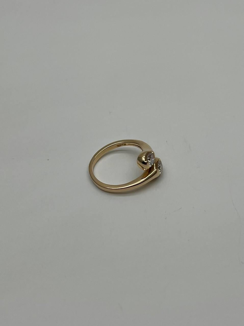 Two Stone Round Diamond Bypass 14K Yellow Gold Statement Ring