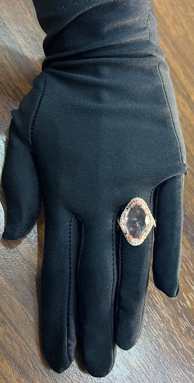 Fancy Shield Kite Shape Peach Pink Morganite Diamonds Halo 18K Rose Gold Ring