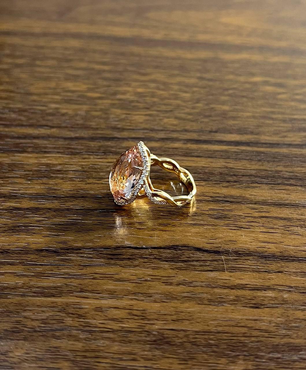Fancy Shield Kite Shape Peach Pink Morganite Diamonds Halo 18K Rose Gold Ring