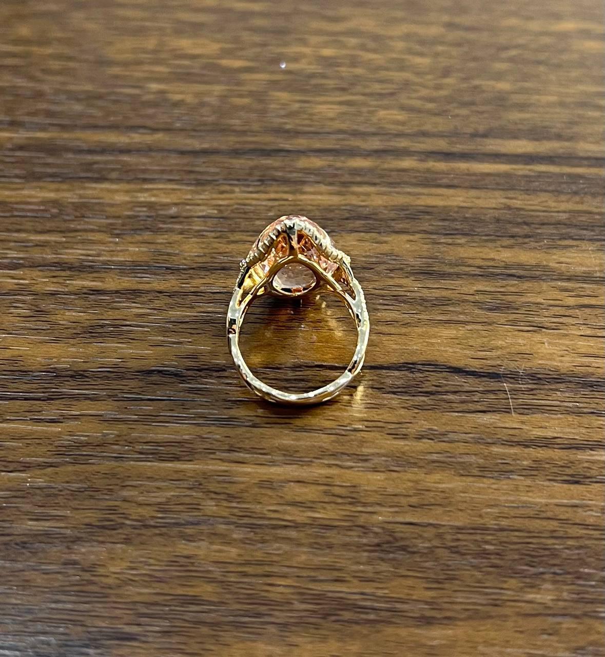 Fancy Shield Kite Shape Peach Pink Morganite Diamonds Halo 18K Rose Gold Ring