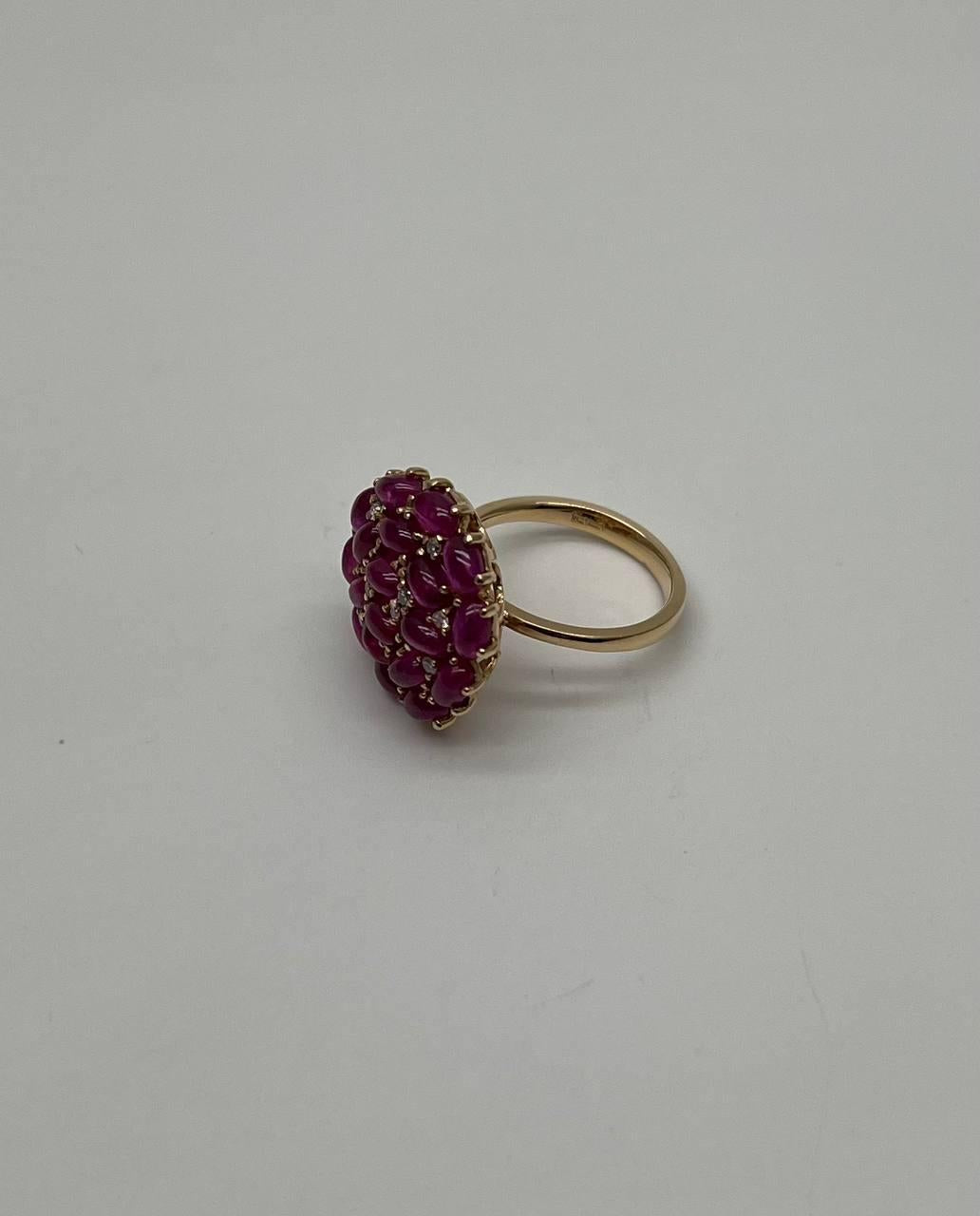 Pink Red Ruby Cabochon Cluster Diamond Pave Rose Gold Statement Cocktail Ring
