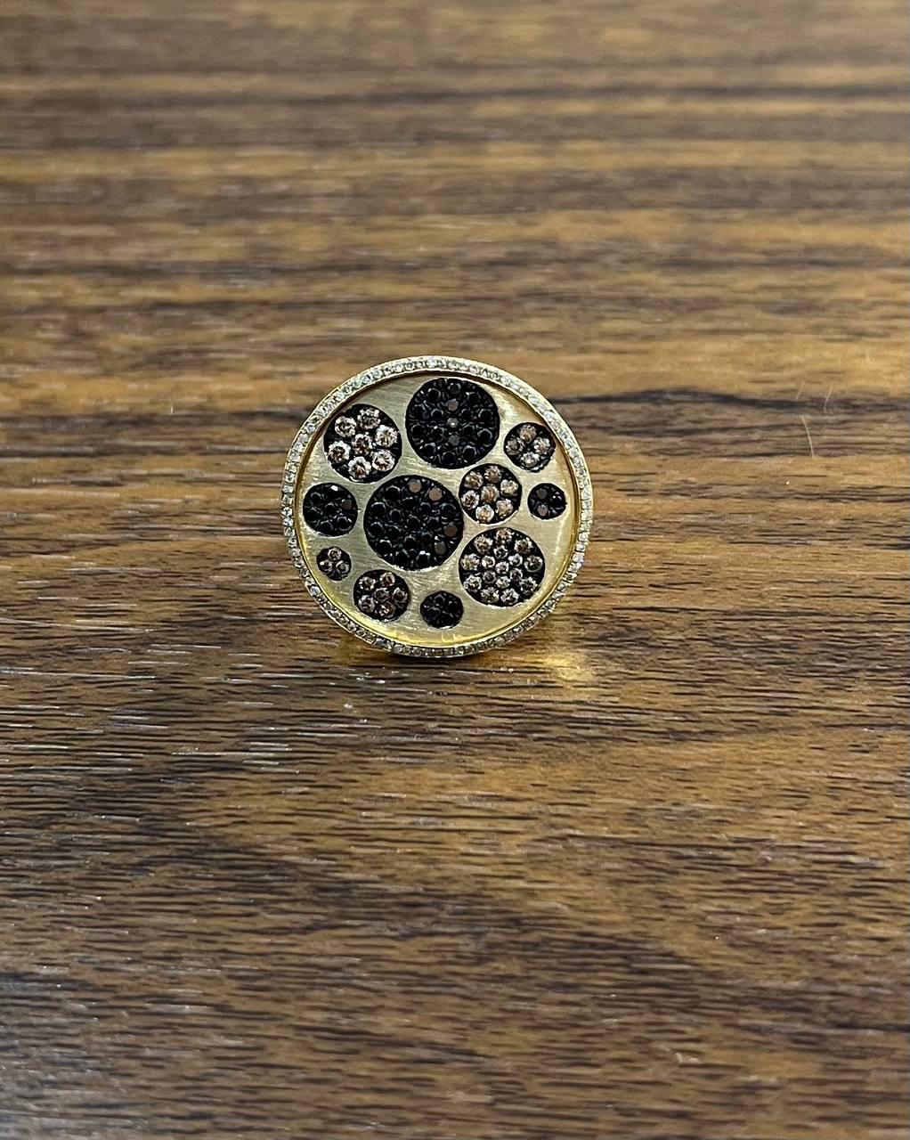 Diamond Pave Galaxy Solar Universal 14K Yellow Gold Pendant Statement Ring