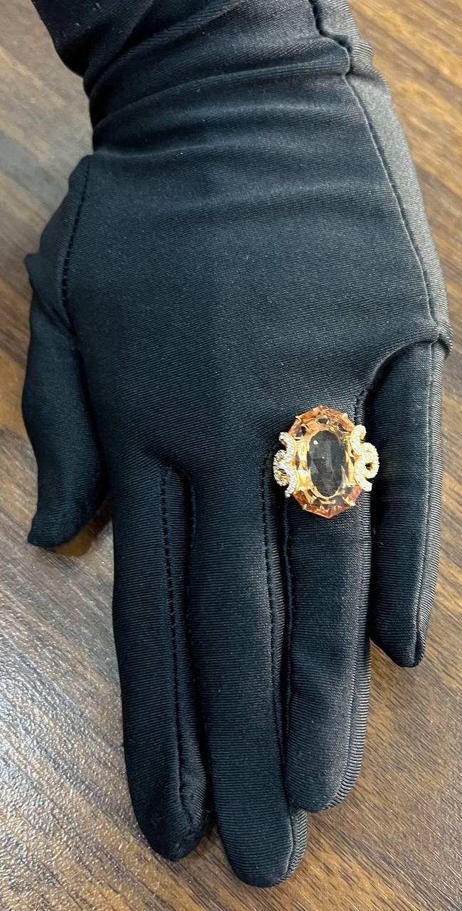 Fancy Shape Peach Pink Morganite Diamond Scroll Accents 18K Rose Gold Ring