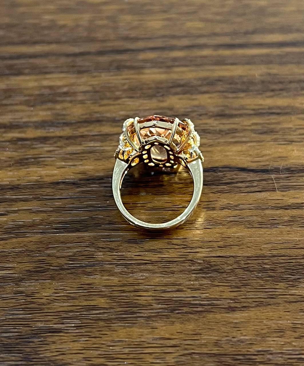Fancy Shape Peach Pink Morganite Diamond Scroll Accents 18K Rose Gold Ring