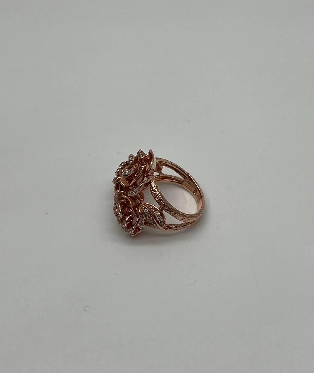 Rose Floral Flower Petals Diamond Pave Set 14K Rose Gold Statement Romantic Ring