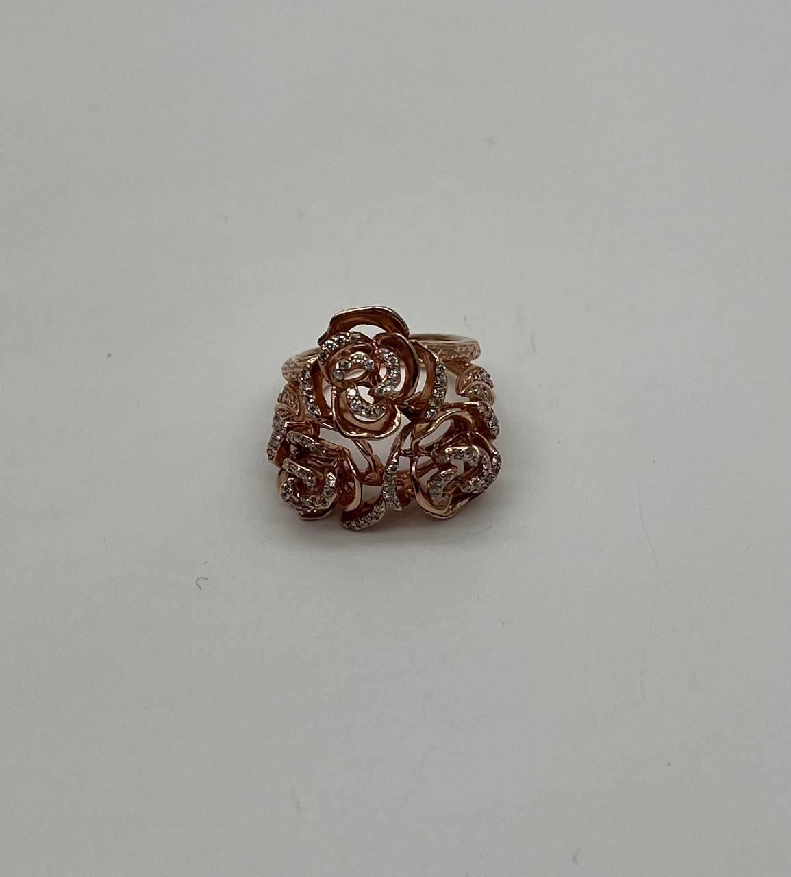 Rose Floral Flower Petals Diamond Pave Set 14K Rose Gold Cocktail Ring