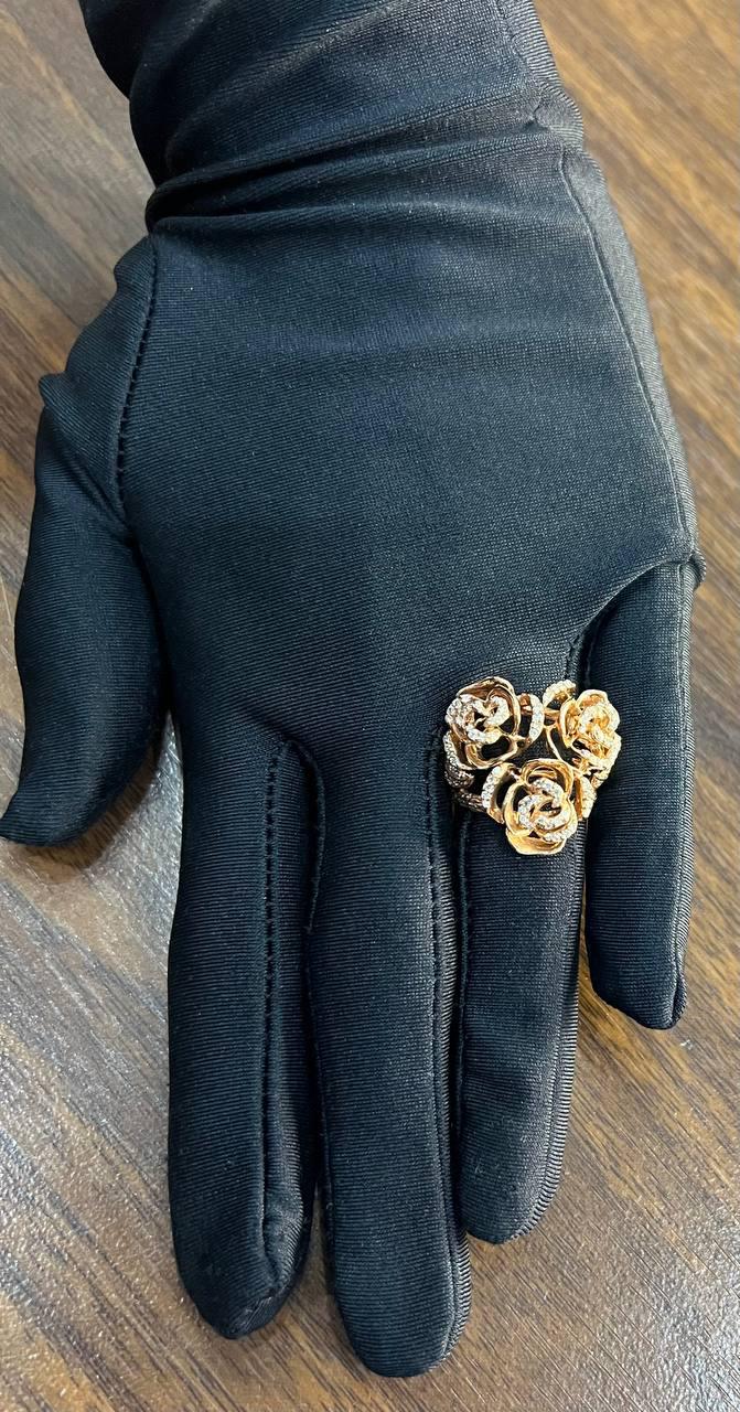 Rose Floral Flower Petals Diamond Pave Set 14K Rose Gold Cocktail Ring