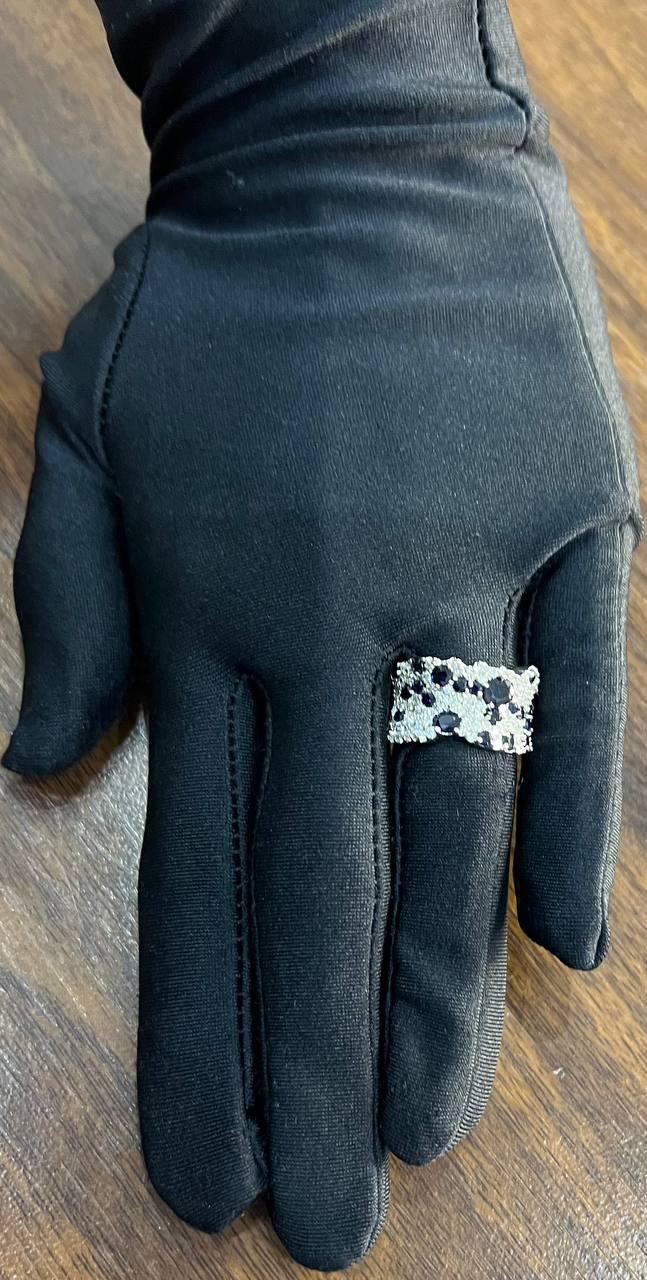 Blue Sapphire & White Diamond Pave Cluster Set 14K White Gold Statement Ring