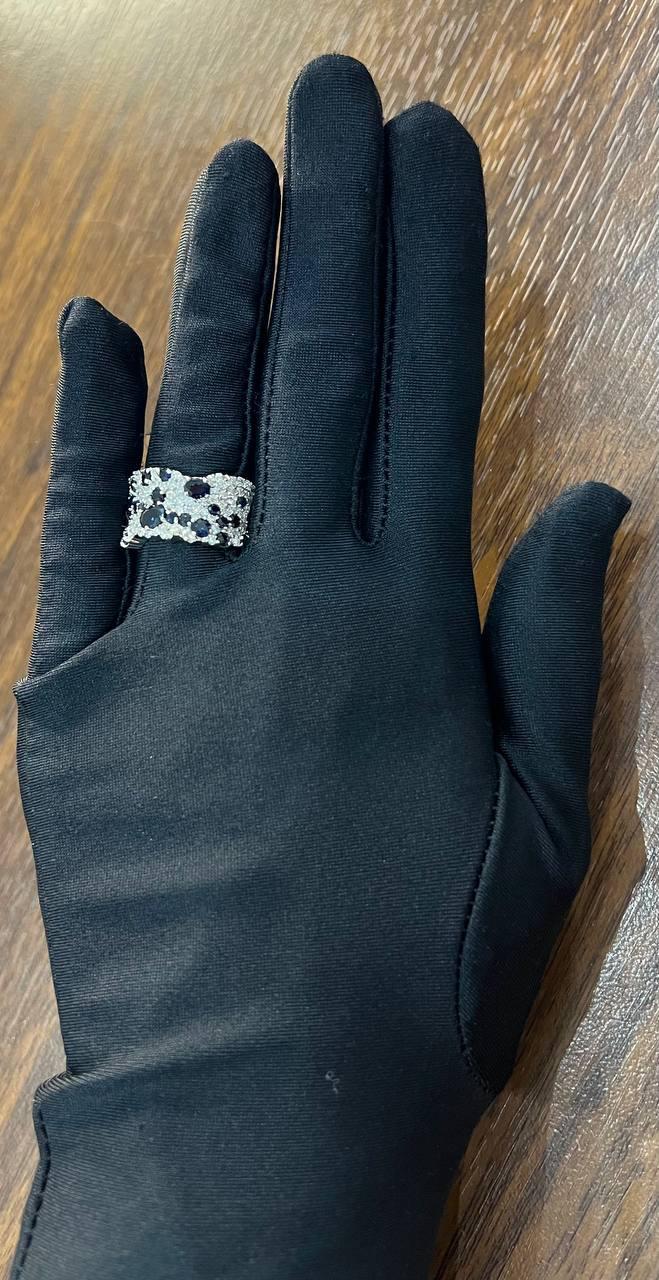 Blue Sapphire & White Diamond Pave Cluster Set 14K White Gold Statement Ring