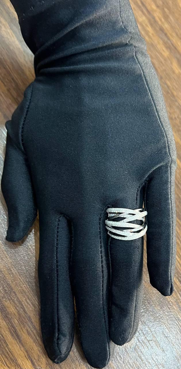 White Diamond Intertwining Layer Wave Lines 14K White Gold Statement Full Ring