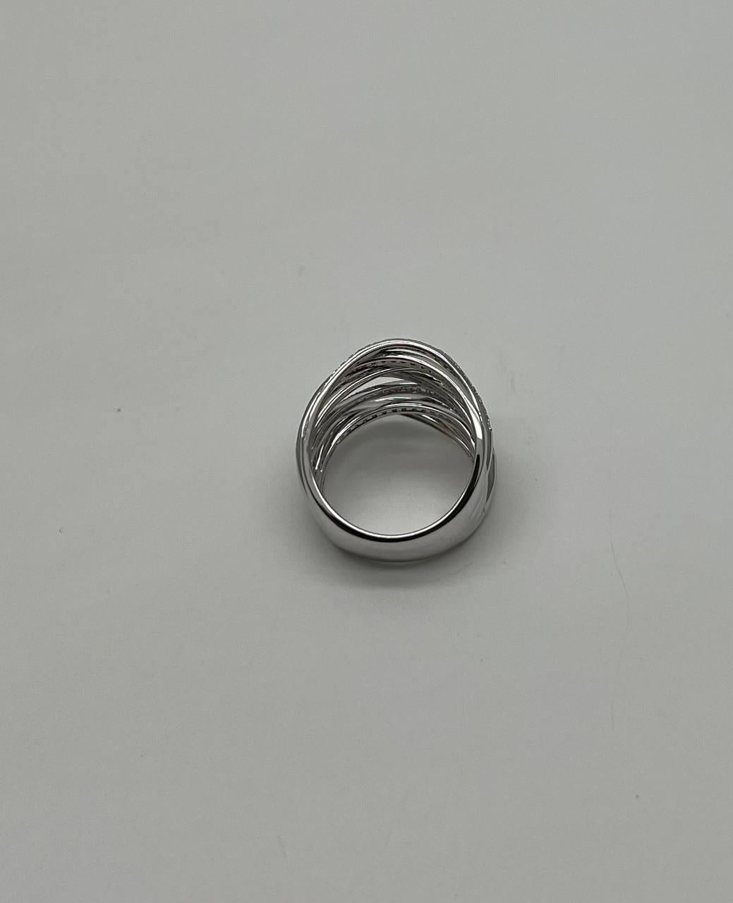 White Diamond Intertwining Layer Wave Lines 14K White Gold Statement Full Ring