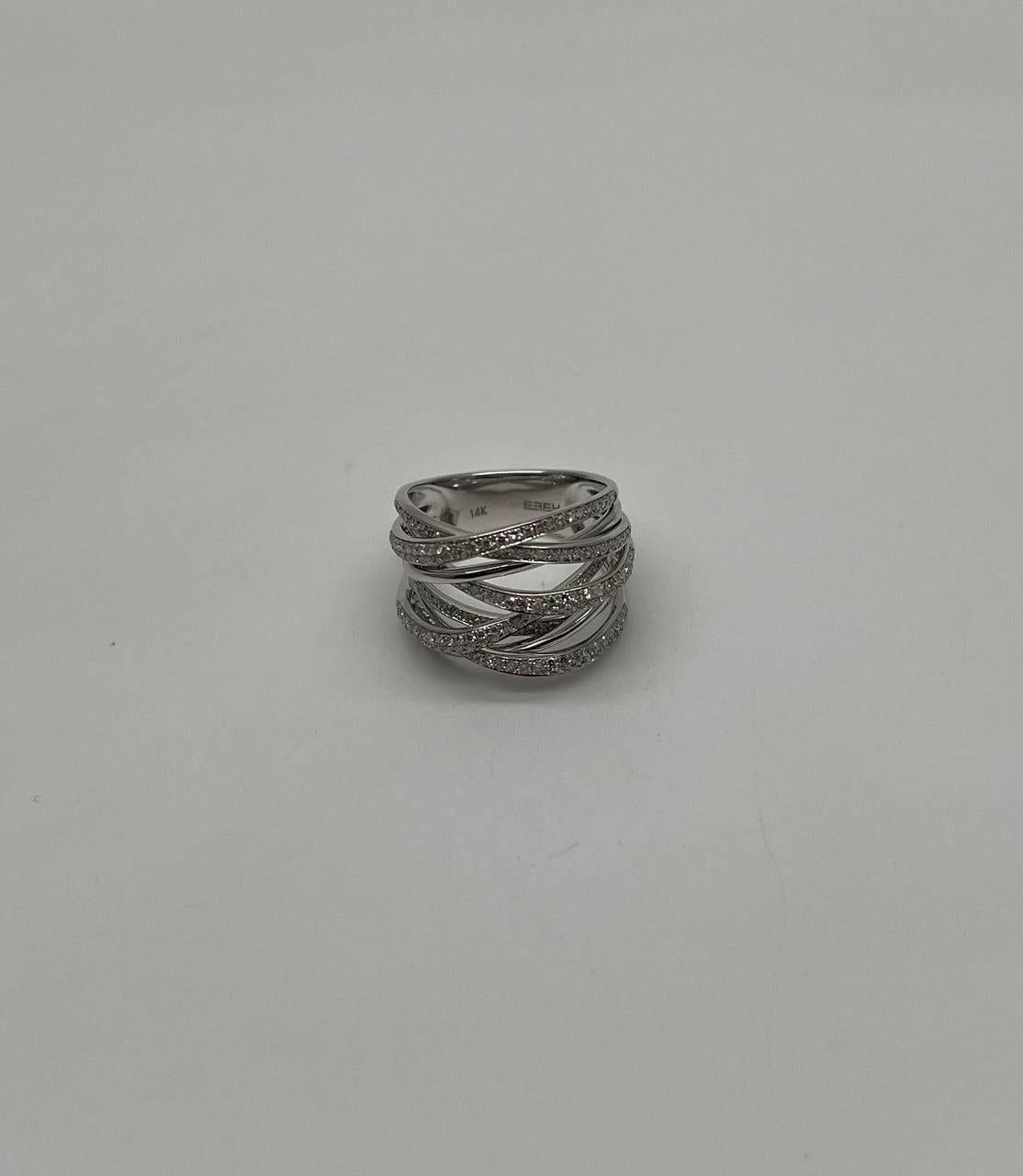 White Diamond Intertwining Layer Wave Lines 14K White Gold Statement Full Ring