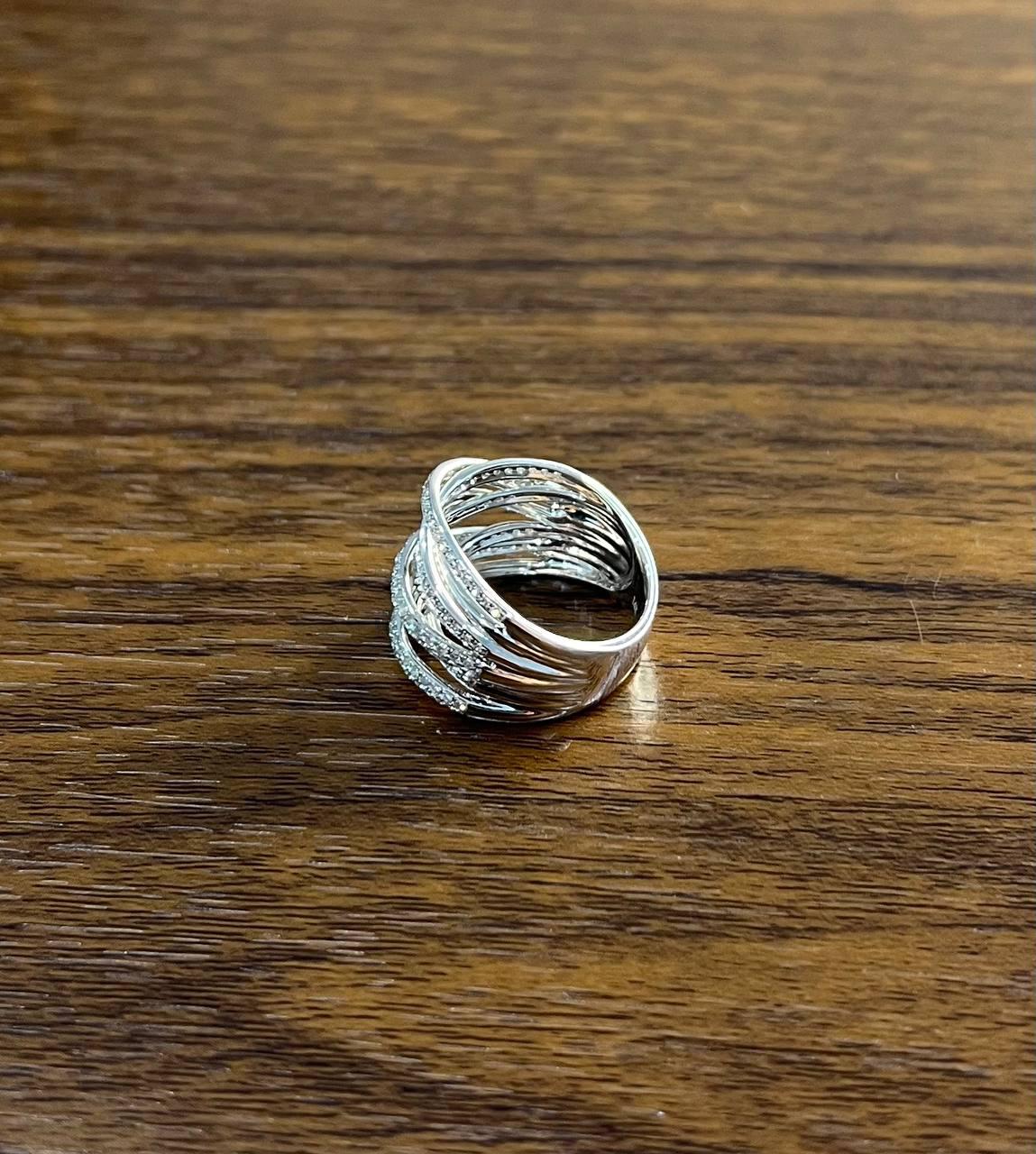 White Diamond Intertwining Layer Wave Lines 14K White Gold Statement Full Ring