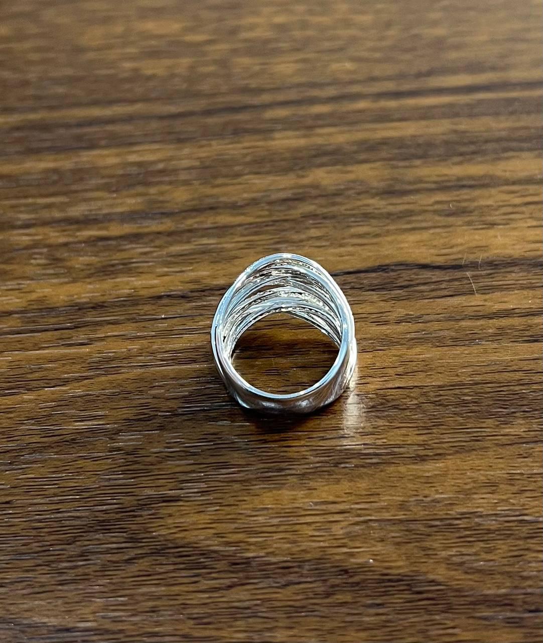 White Diamond Intertwining Layer Wave Lines 14K White Gold Statement Full Ring