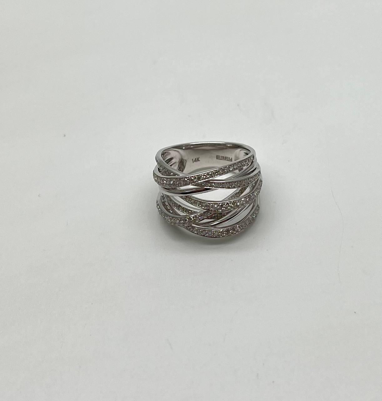 White Diamond Intertwining Layer Wave Lines 14K White Gold Statement Full Ring