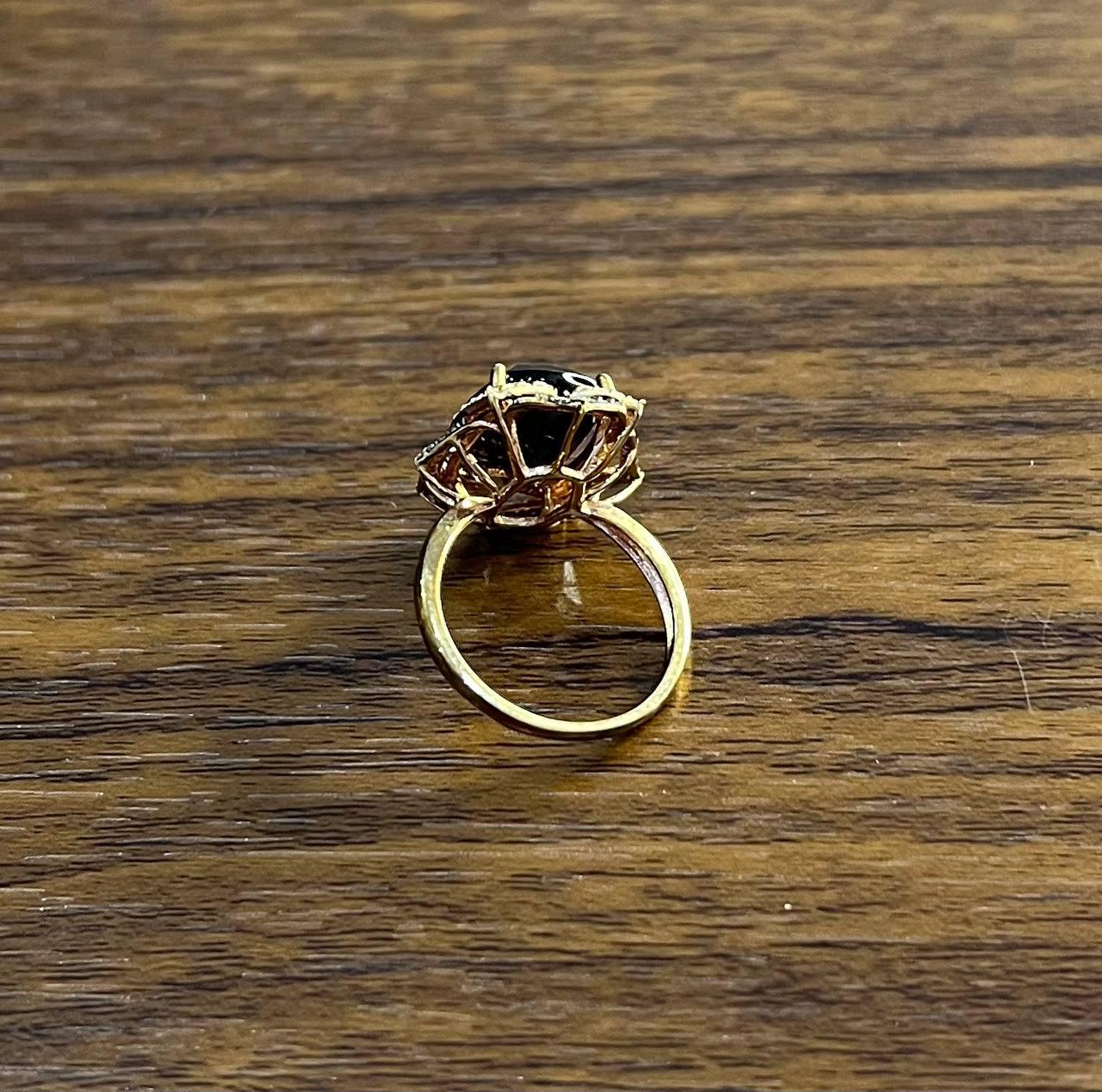 Brown Smoky Quartz Diamond Halo 14K Rose Gold Statement Cocktail Ring