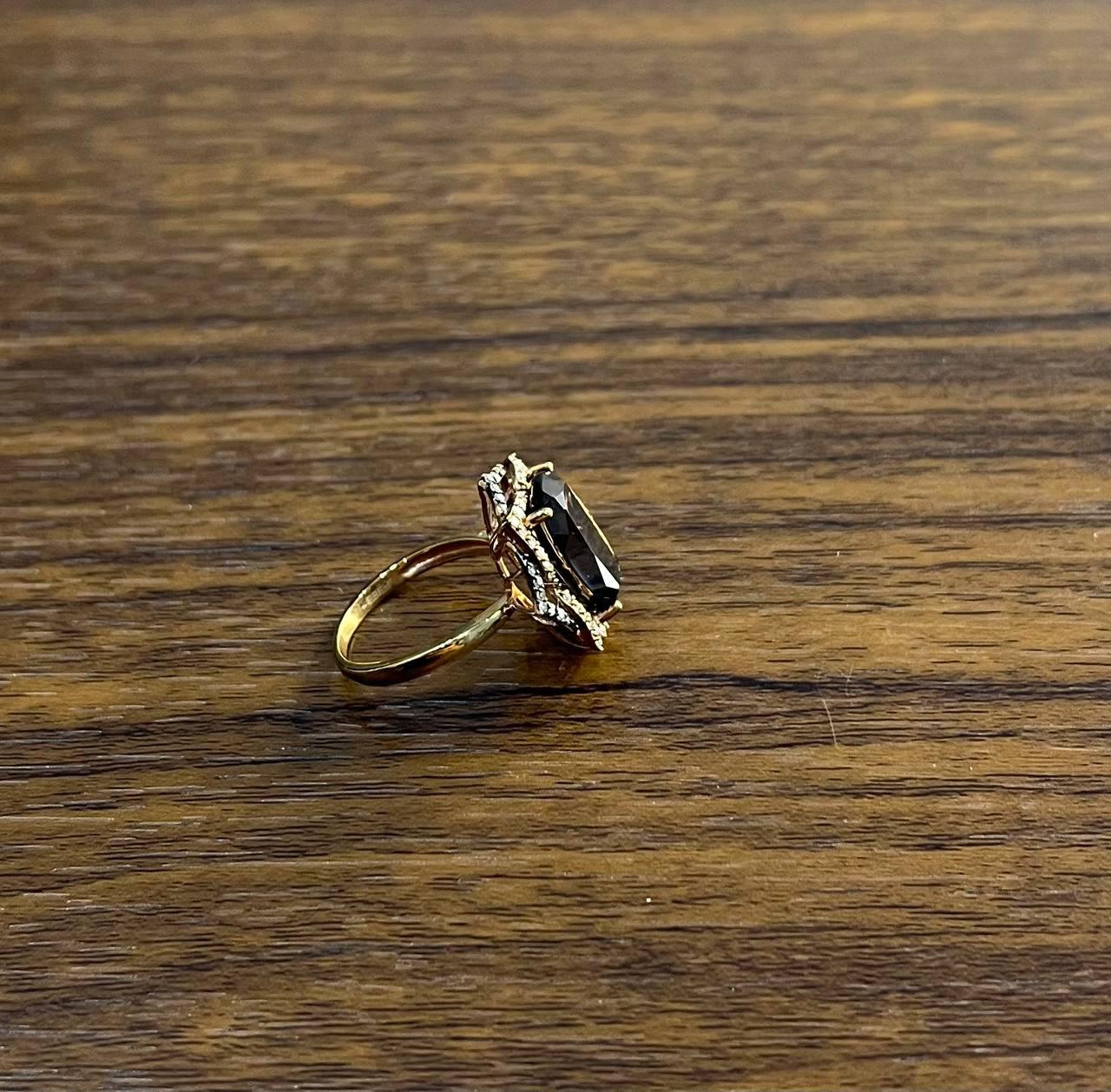 Brown Smoky Quartz Diamond Halo 14K Rose Gold Statement Cocktail Ring