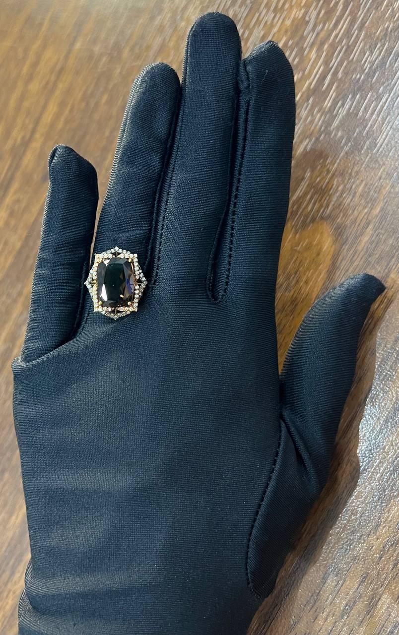 Brown Smoky Quartz Diamond Halo 14K Rose Gold Statement Cocktail Ring