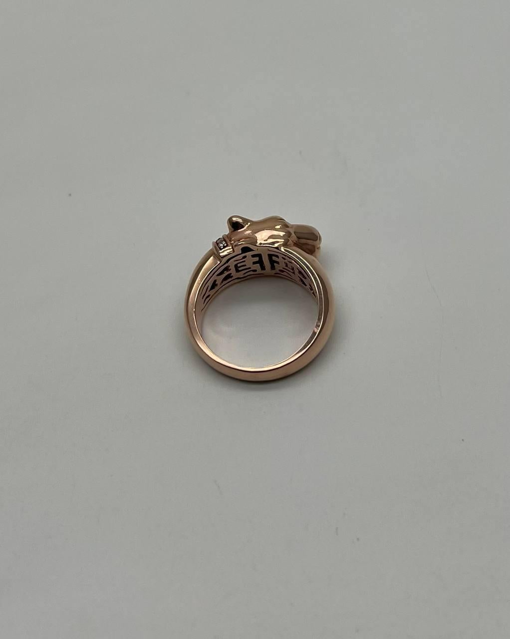 Panther Leopard Lioness Head Diamond Channel 14K Rose Gold Emerald Eyes Ring