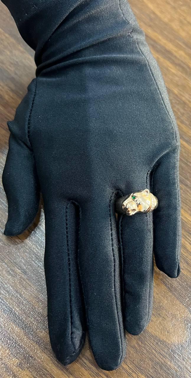 Panther Leopard Lioness Head Diamond Channel 14K Rose Gold Emerald Eyes Ring