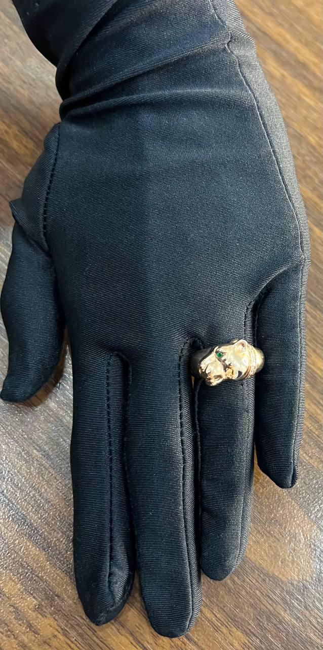 Panther Leopard Lioness Head Diamond Channel 14K Rose Gold Emerald Eyes Ring