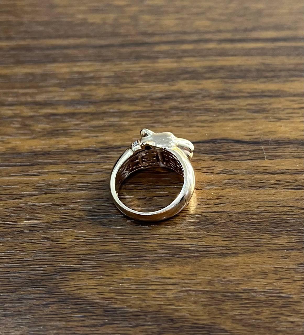 Panther Leopard Lioness Head Diamond Channel 14K Rose Gold Emerald Eyes Ring