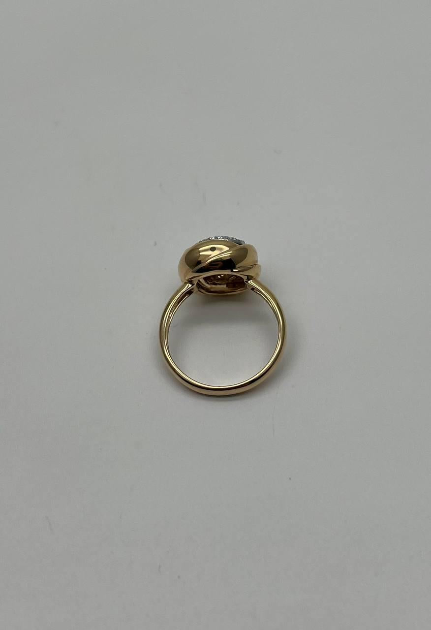 Diamonds Pave Circle Rose Flower Layers 14K Yellow Gold Statement Ring