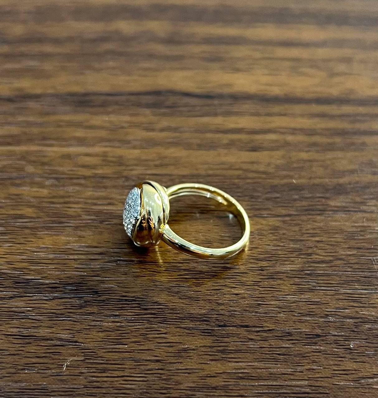 Diamonds Pave Circle Rose Flower Layers 14K Yellow Gold Statement Ring