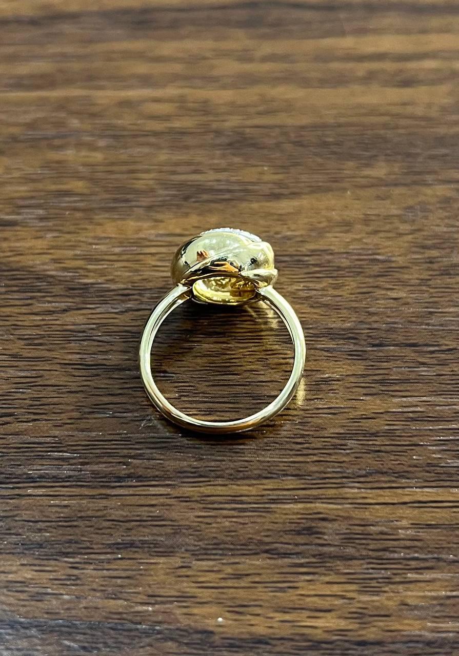 Diamonds Pave Circle Rose Flower Layers 14K Yellow Gold Statement Ring