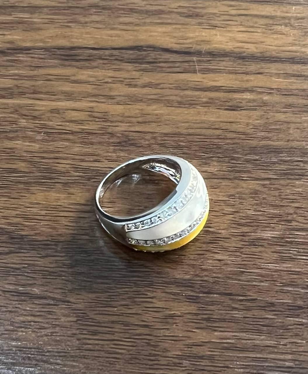 White Golden Yellow Mother of Pearl Diamond Channel Dome 14K White Gold Ring