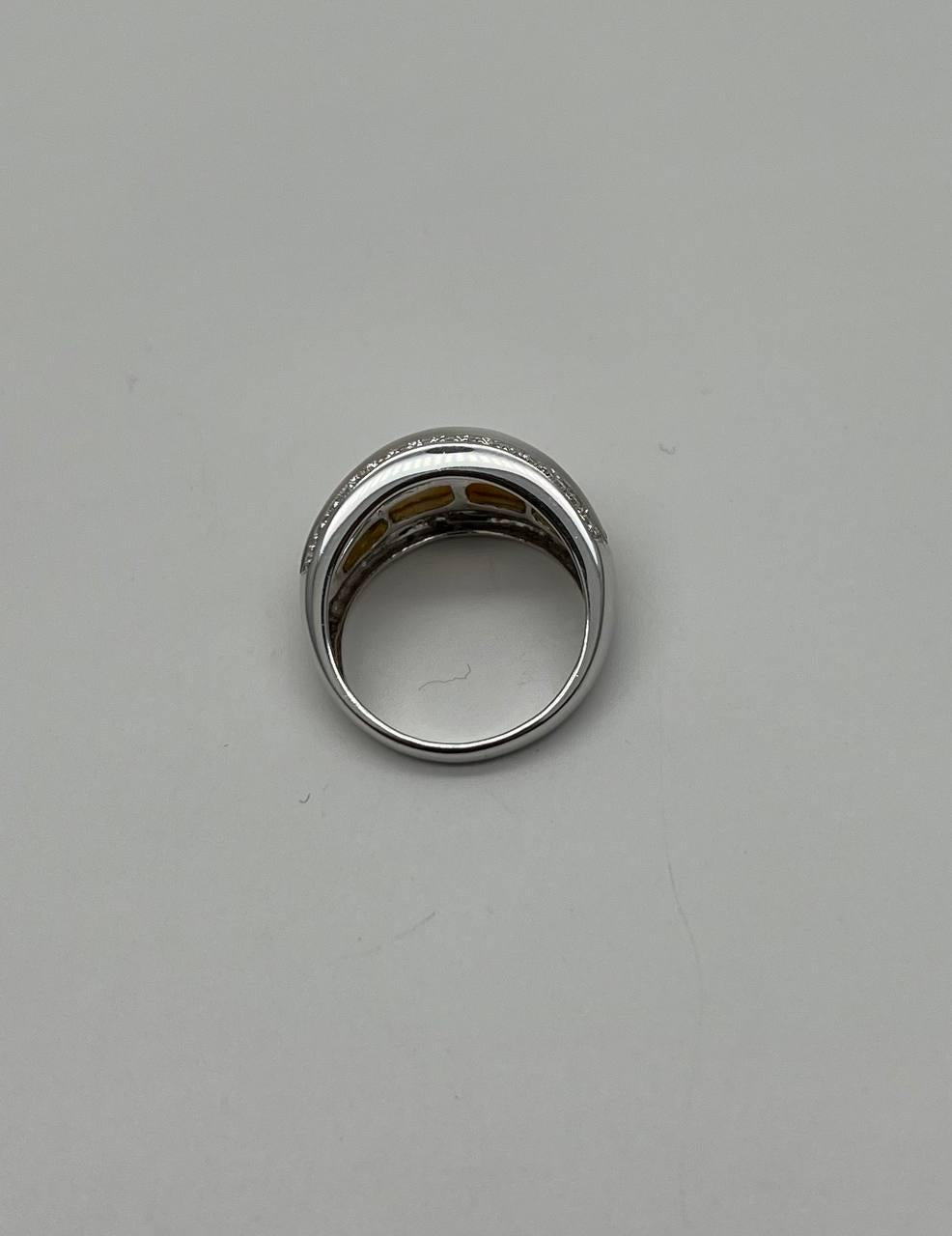 White Golden Yellow Mother of Pearl Diamond Channel Dome 14K White Gold Ring