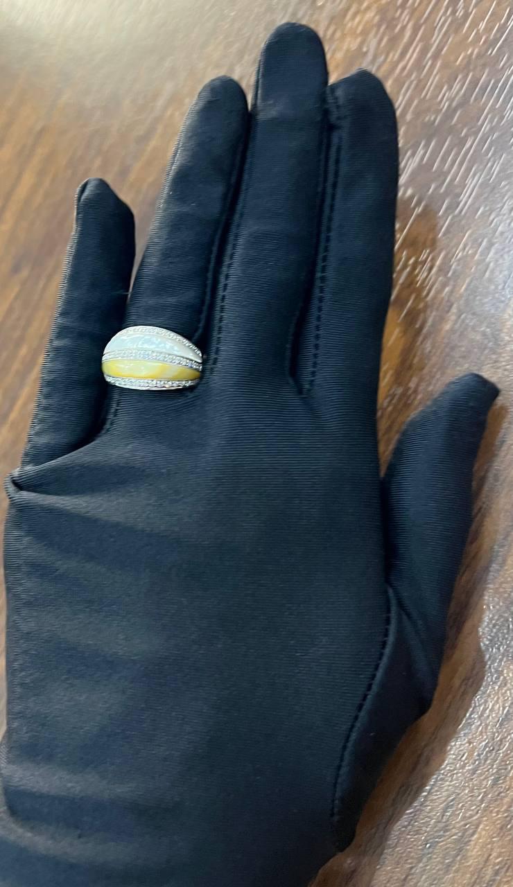 White Golden Yellow Mother of Pearl Diamond Channel Dome 14K White Gold Ring