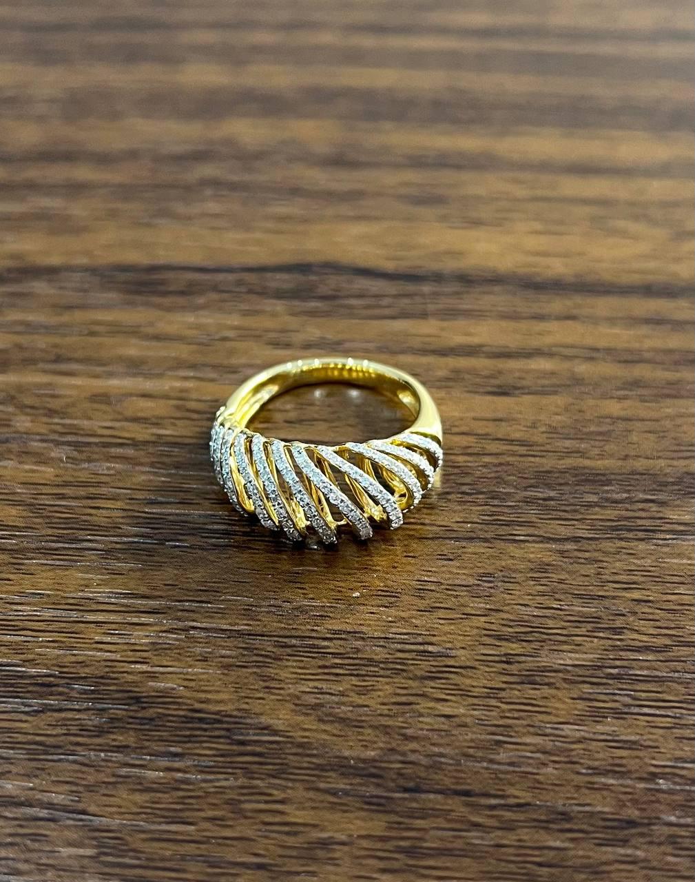 Diamond Spiral Waves Sculptural 14K Yellow Gold Statement Cocktail Ring