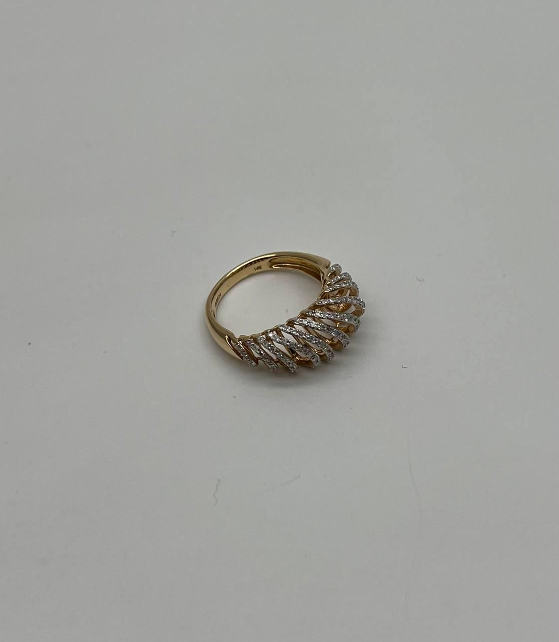 Diamond Spiral Waves Sculptural 14K Yellow Gold Statement Cocktail Ring