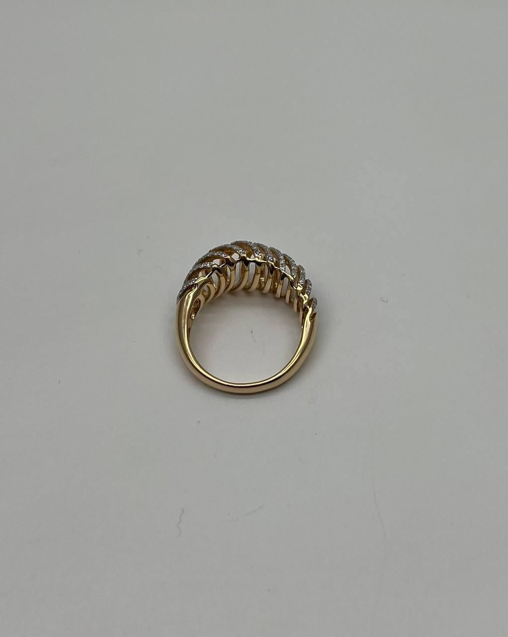 Diamond Spiral Waves Sculptural 14K Yellow Gold Statement Cocktail Ring
