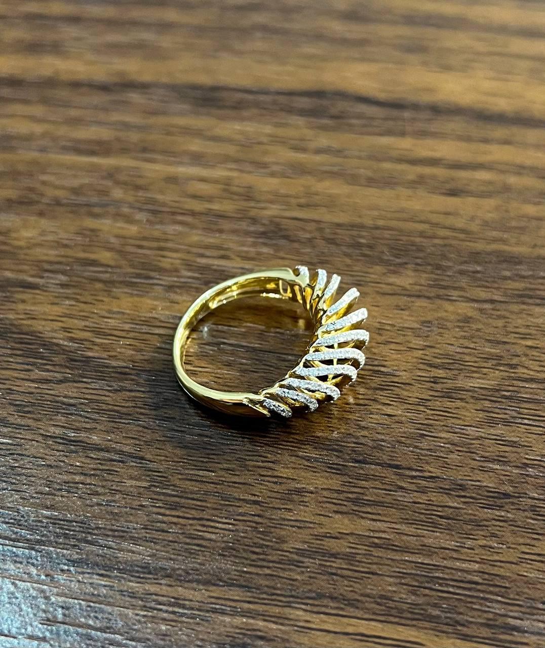 Diamond Spiral Waves Sculptural 14K Yellow Gold Statement Cocktail Ring