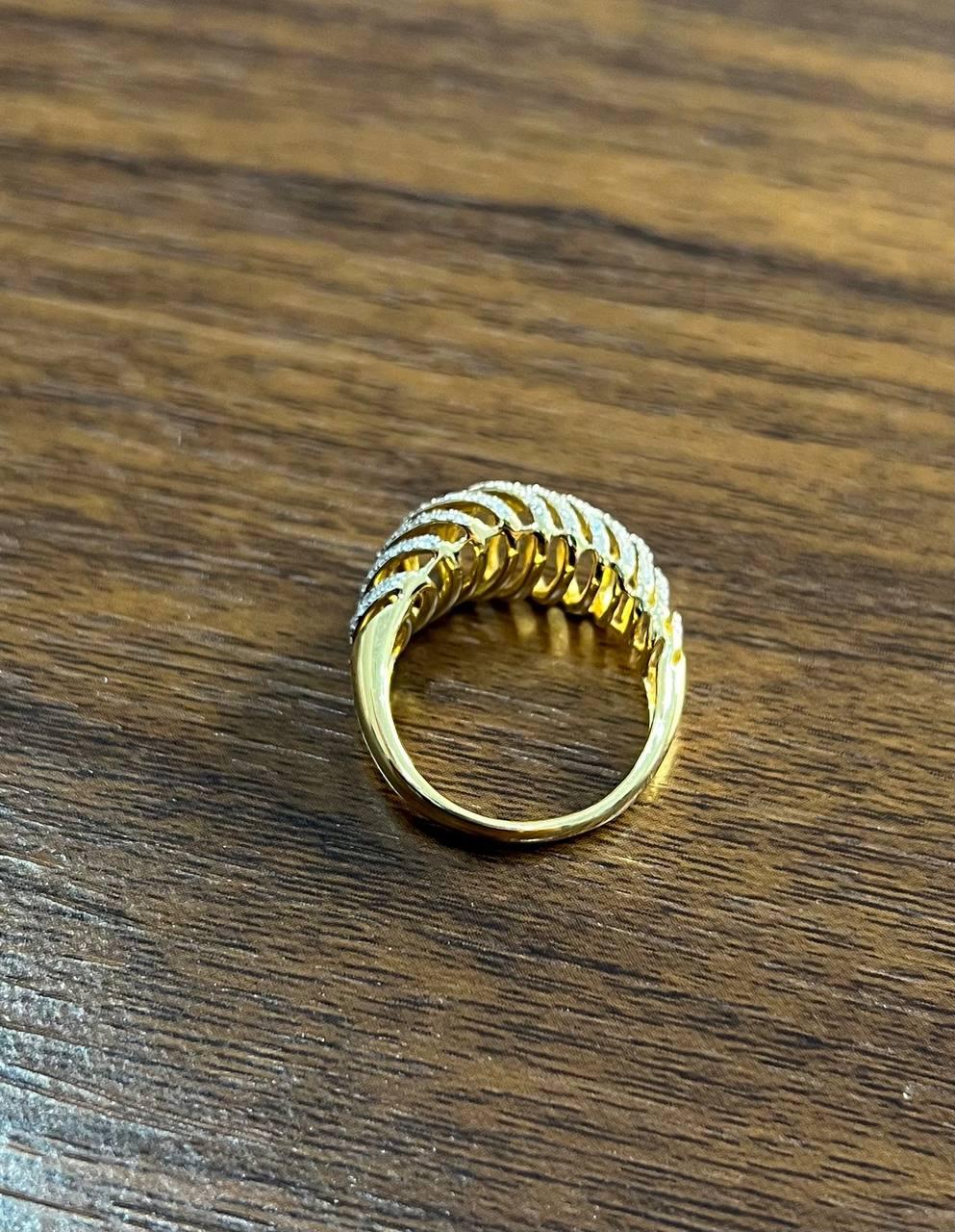 Diamond Spiral Waves Sculptural 14K Yellow Gold Statement Cocktail Ring