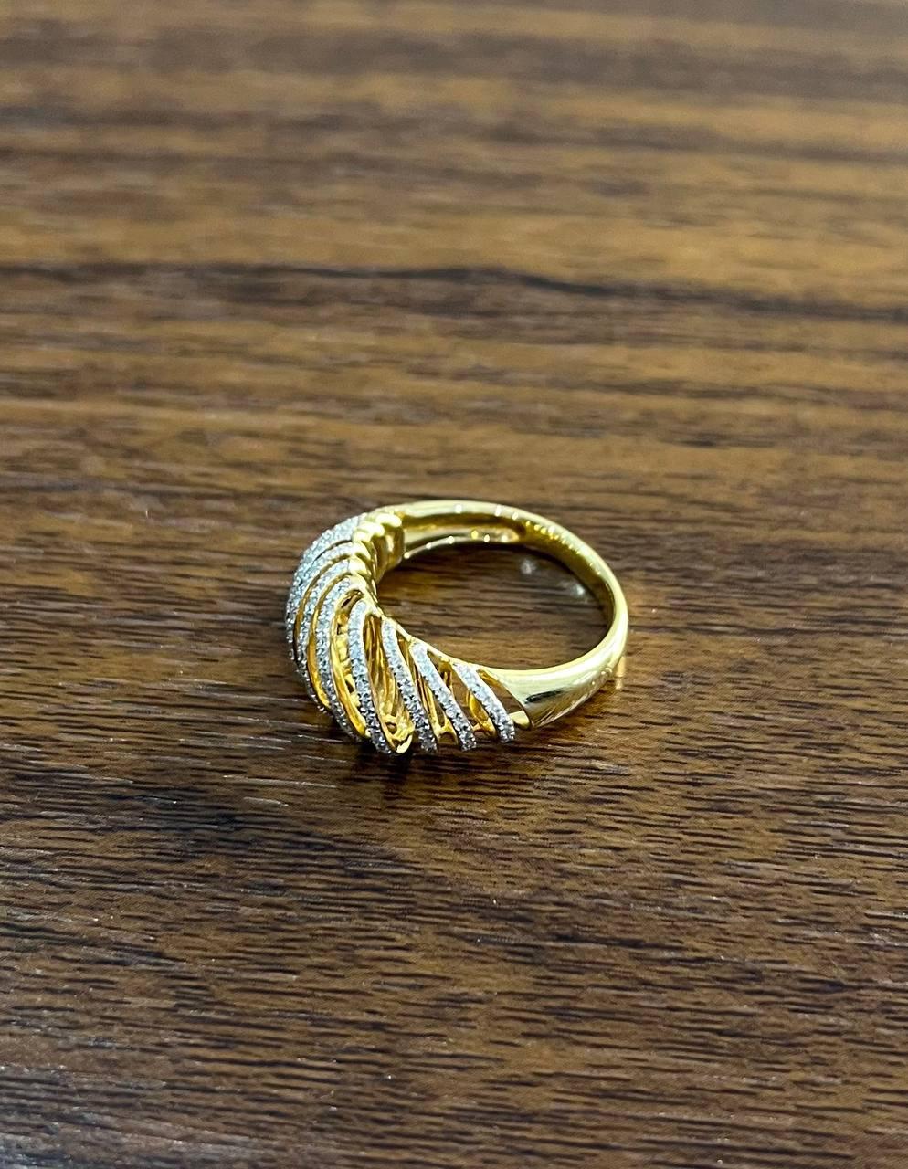 Diamond Spiral Waves Sculptural 14K Yellow Gold Statement Cocktail Ring