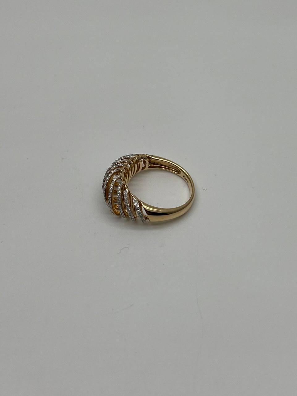 Diamond Spiral Waves Sculptural 14K Yellow Gold Statement Cocktail Ring
