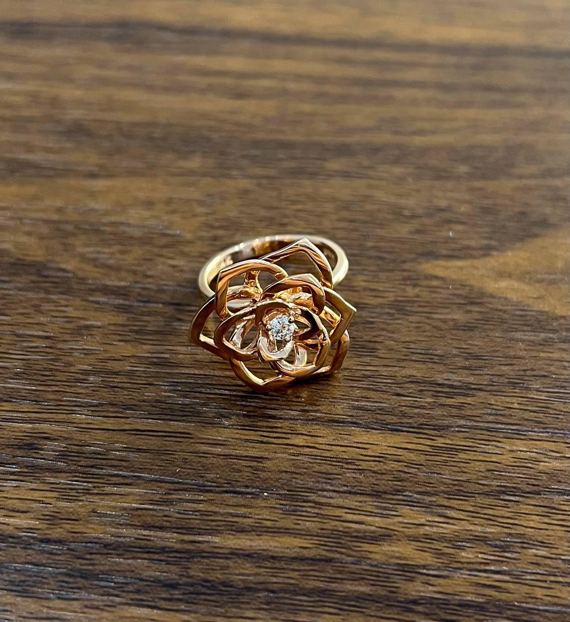 Diamond Floral Flower Lotus Petal Rose 14K Rose Gold Statement Cocktail Ring
