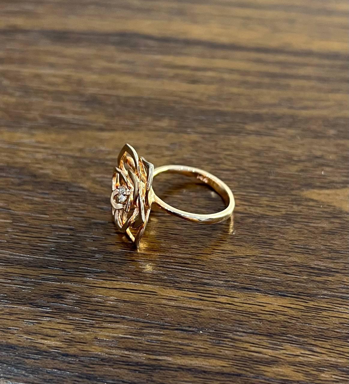 Diamond Floral Flower Lotus Petal Rose 14K Rose Gold Statement Cocktail Ring