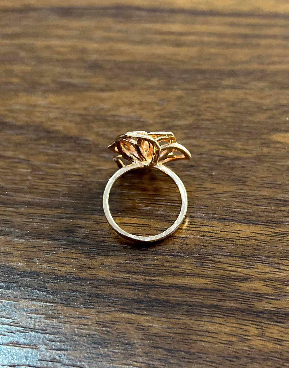 Diamond Floral Flower Lotus Petal Rose 14K Rose Gold Statement Cocktail Ring