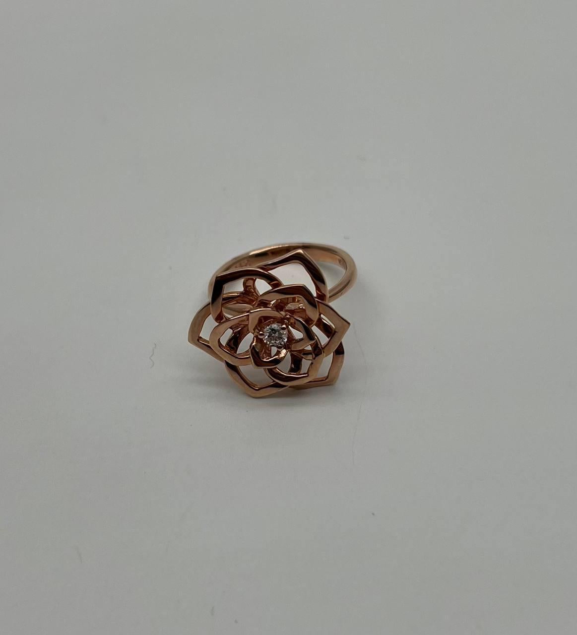Diamond Floral Flower Lotus Petal Rose 14K Rose Gold Statement Cocktail Ring
